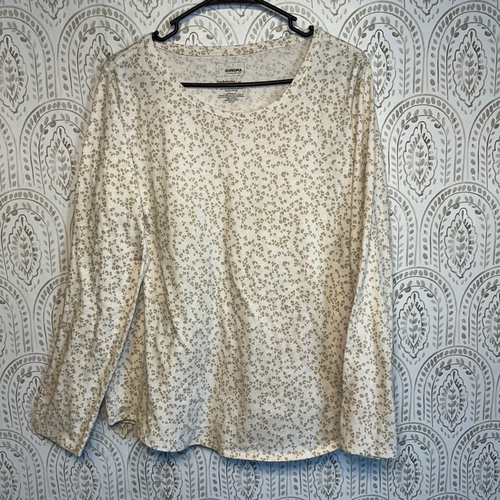 SONOMA Goods for Life‎ Women's Everyday Tee Long Sleeve Beige cheeta Print XL